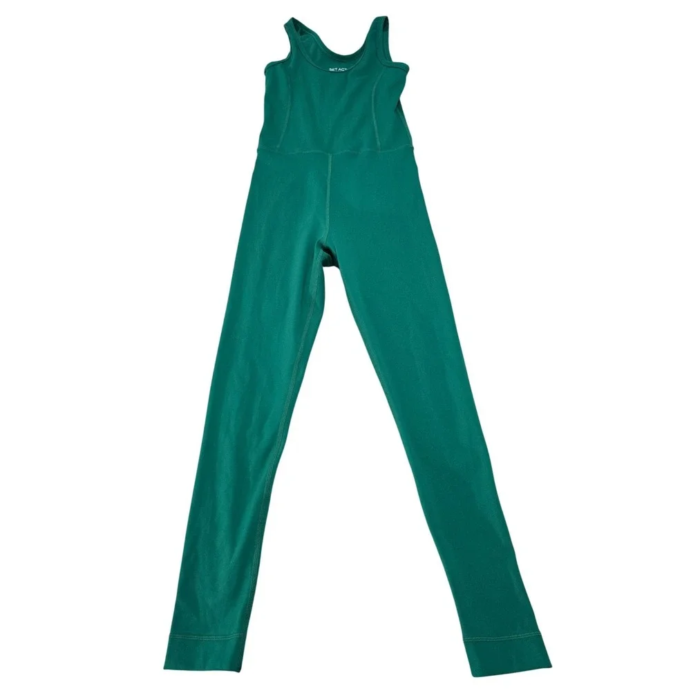 SET ACTIVE Bundle XS Sportbody Romper Teal Bodysuit Lime Green Ribbed Leggings - Picture 4 of 15